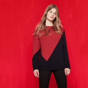 Maje Two-tone Ribbed Knit Jumper with Tag Red/BlK